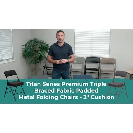 Atlas Commercial Products Triple-Braced Fabric Padded Metal Folding Chair, 2" Cushion, Gray MFC22GRYFP-2